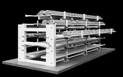 金剛熊本の代名詞　省スペース　収納効率最大の移動棚から考え出された長尺物保管に最適なスライドラック　スライドアームラック　工場倉庫向け